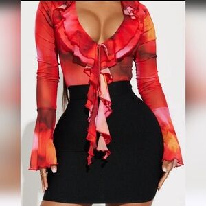 Fashion Nova Orange Ruffled Top Bodysuit